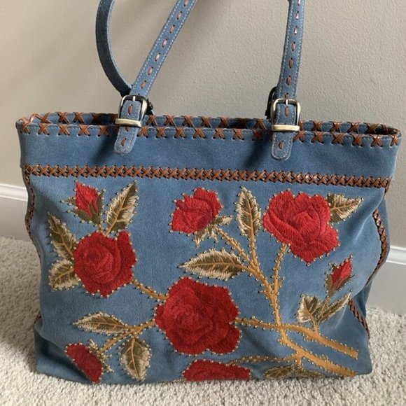 Isabella Fiore Handbags - Isabella Fiore blue suede Rose purse